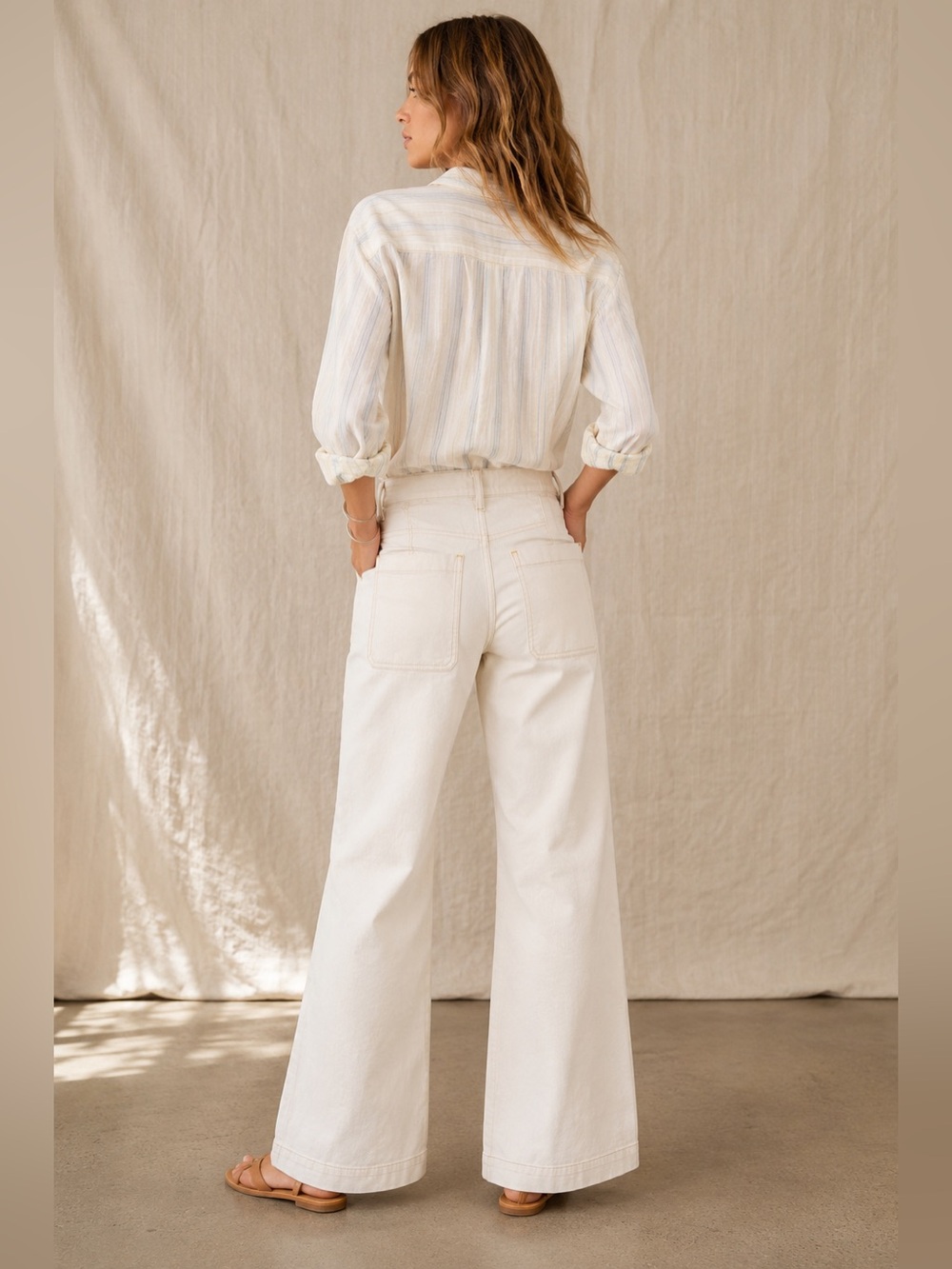 Kerri Rosenthal Brooklyn Cream Wide Leg Jeans Patch Pocket Coconut 🍦Size 25 NWT - Picture 2 of 9